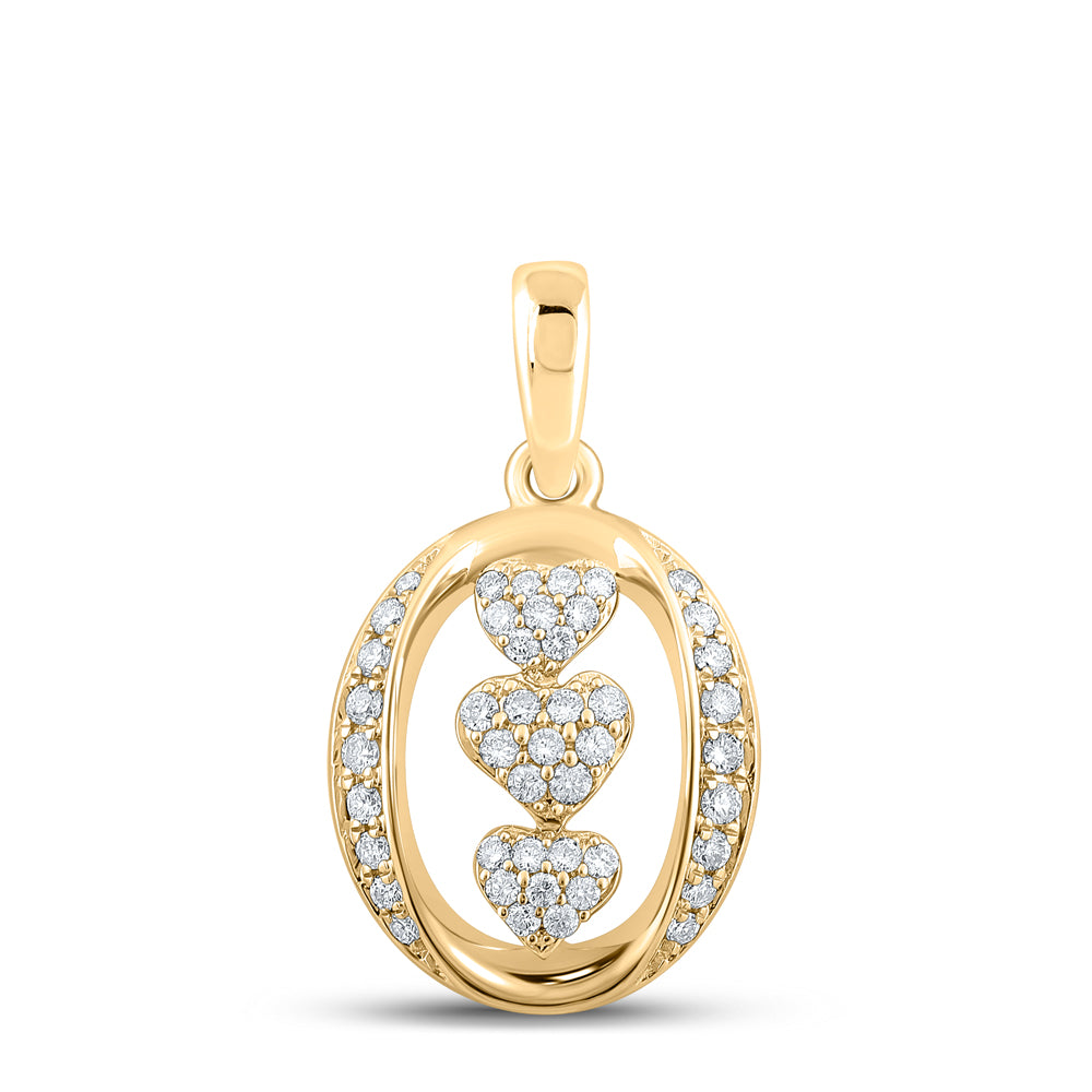 Gold Triple Heart Pendant 1/4 Cttw Round Natural Diamond Womens (1.44 grams)