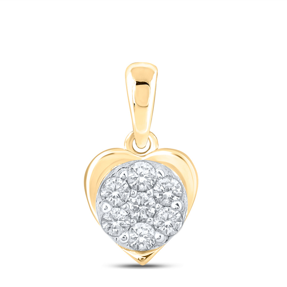 Gold Heart Pendant 1/4 Cttw Round Natural Diamond Womens (0.72 grams)