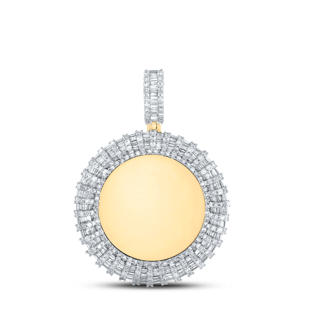 Gold Memory Circle Charm Pendant 3 Cttw Baguette Natural Diamond Mens (17.92 grams)