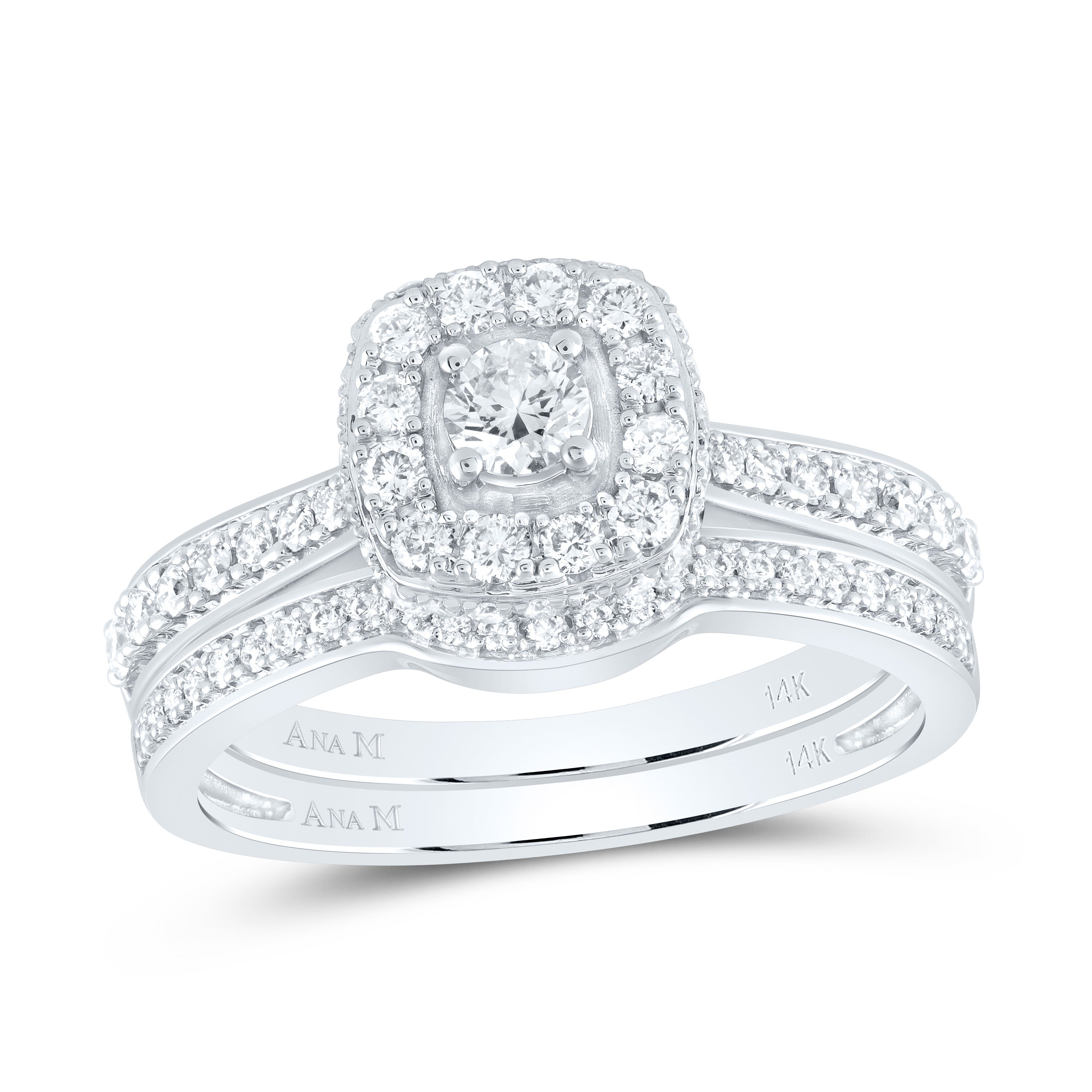 14Kt White Gold 7/8Ctw-Dia Ana M 1/5Ct-Crd Single Halo Bridal Set Ring (6.24 grams)