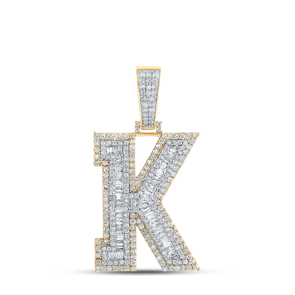 Gold K Initial Letter Charm Pendant 1-7/8 Cttw Round Natural Diamond Mens (11.13 grams)