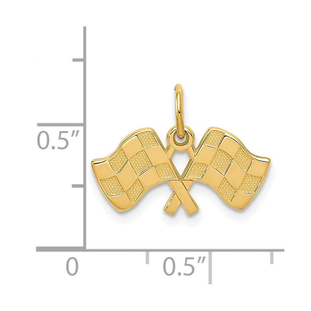 14k Yellow Gold 19 mm Racing Flags Charm (1 grams)
