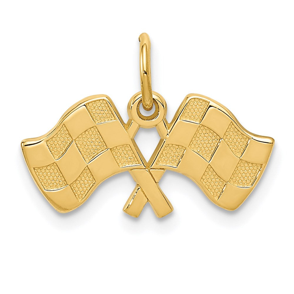 14k Yellow Gold 19 mm Racing Flags Charm (1 grams)