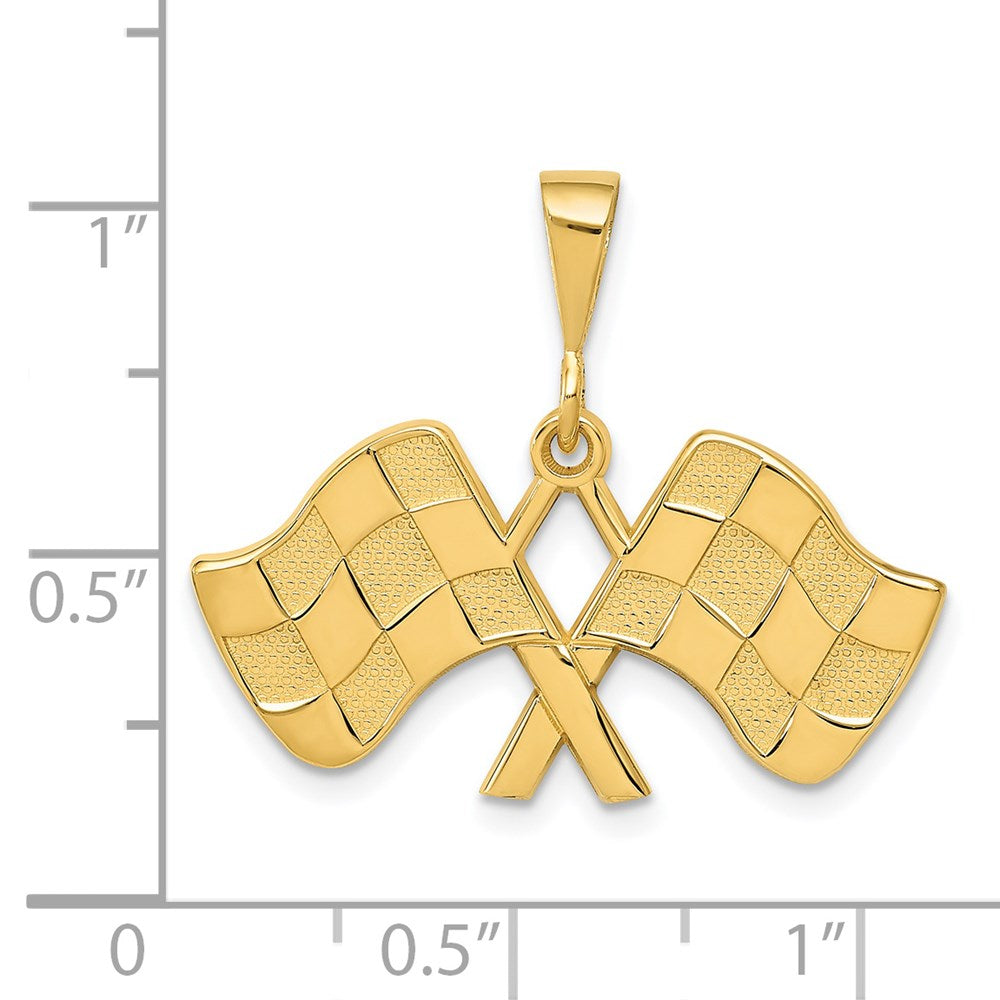 14k Yellow Gold 29 mm Racing Flags Pendant (2.24 grams)