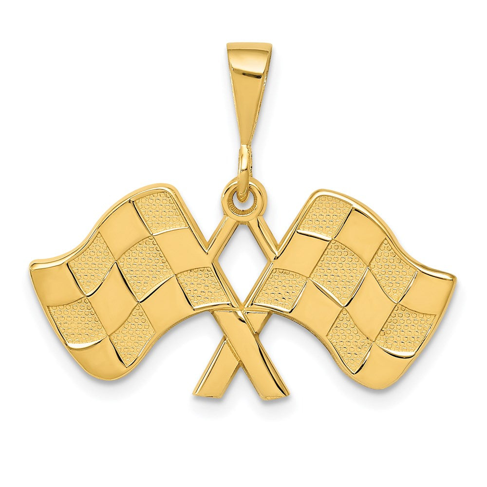 14k Yellow Gold 29 mm Racing Flags Pendant (2.24 grams)