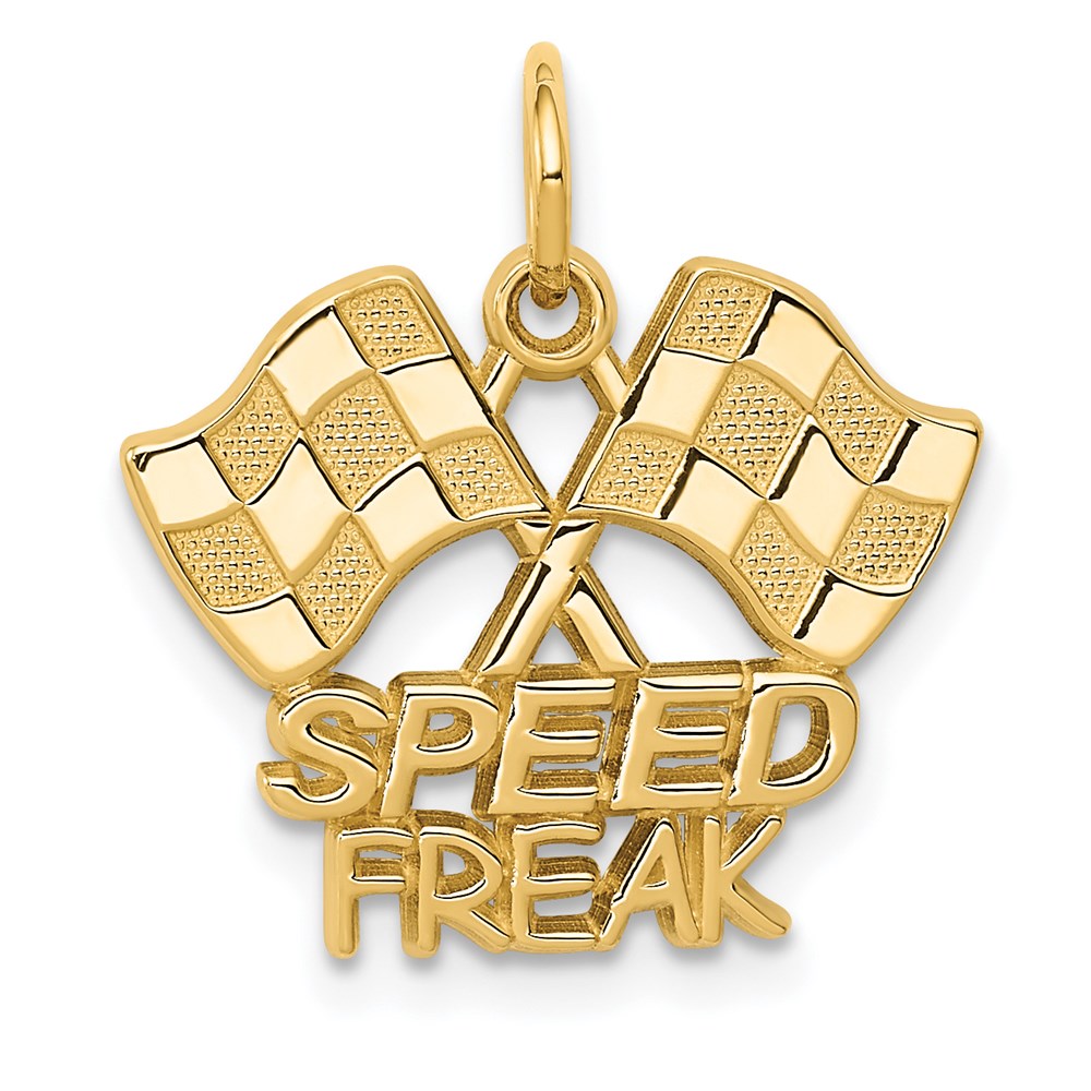 14k Yellow Gold 18 mm Racing Flags SPEED FREAK Charm (1.32 grams)