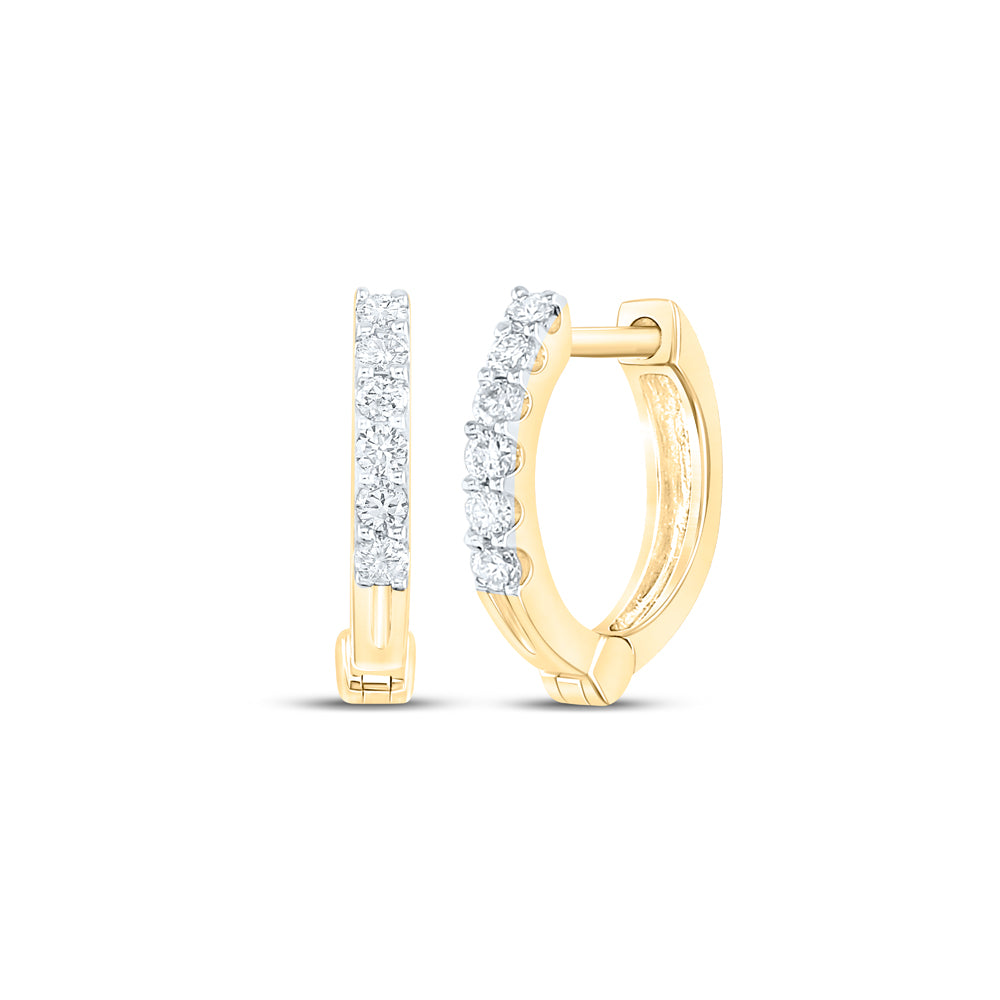 Gold Hoop Earrings 1/10 Cttw Round Natural Diamond Womens (0.97 grams)