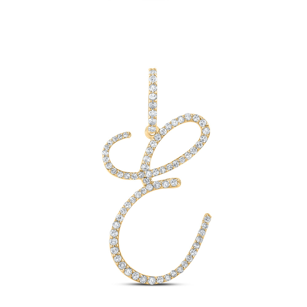 Gold E Initial Letter Pendant 1/2 Cttw Round Natural Diamond Womens (1.42 grams)
