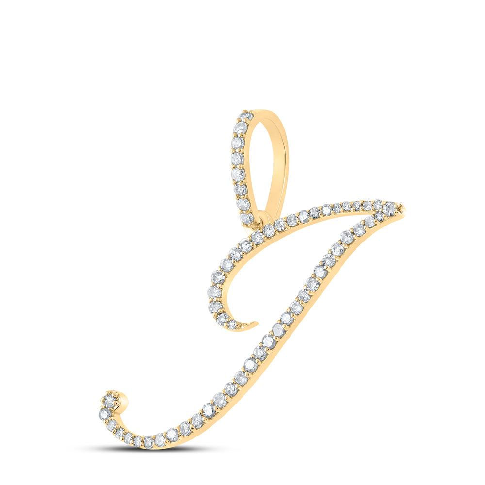 Gold J Initial Letter Pendant 1/3 Cttw Round Natural Diamond Womens (1.09 grams)