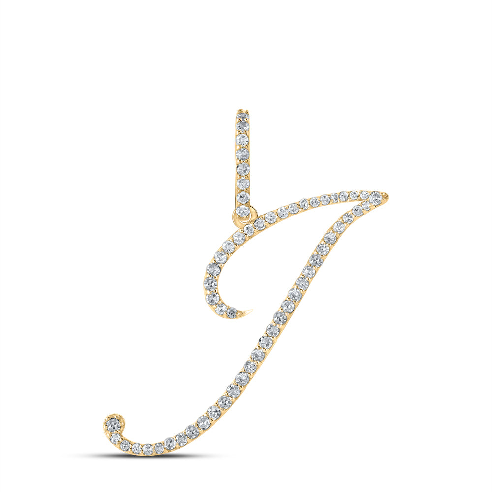 Gold J Initial Letter Pendant 1/3 Cttw Round Natural Diamond Womens (1.09 grams)