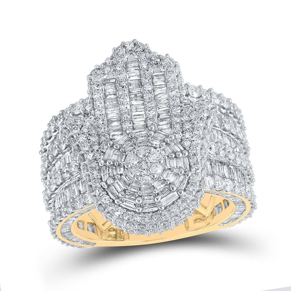 Gold Hamsa Cluster Ring 6-3/8 Cttw Baguette Natural Diamond Mens (13.04 grams)