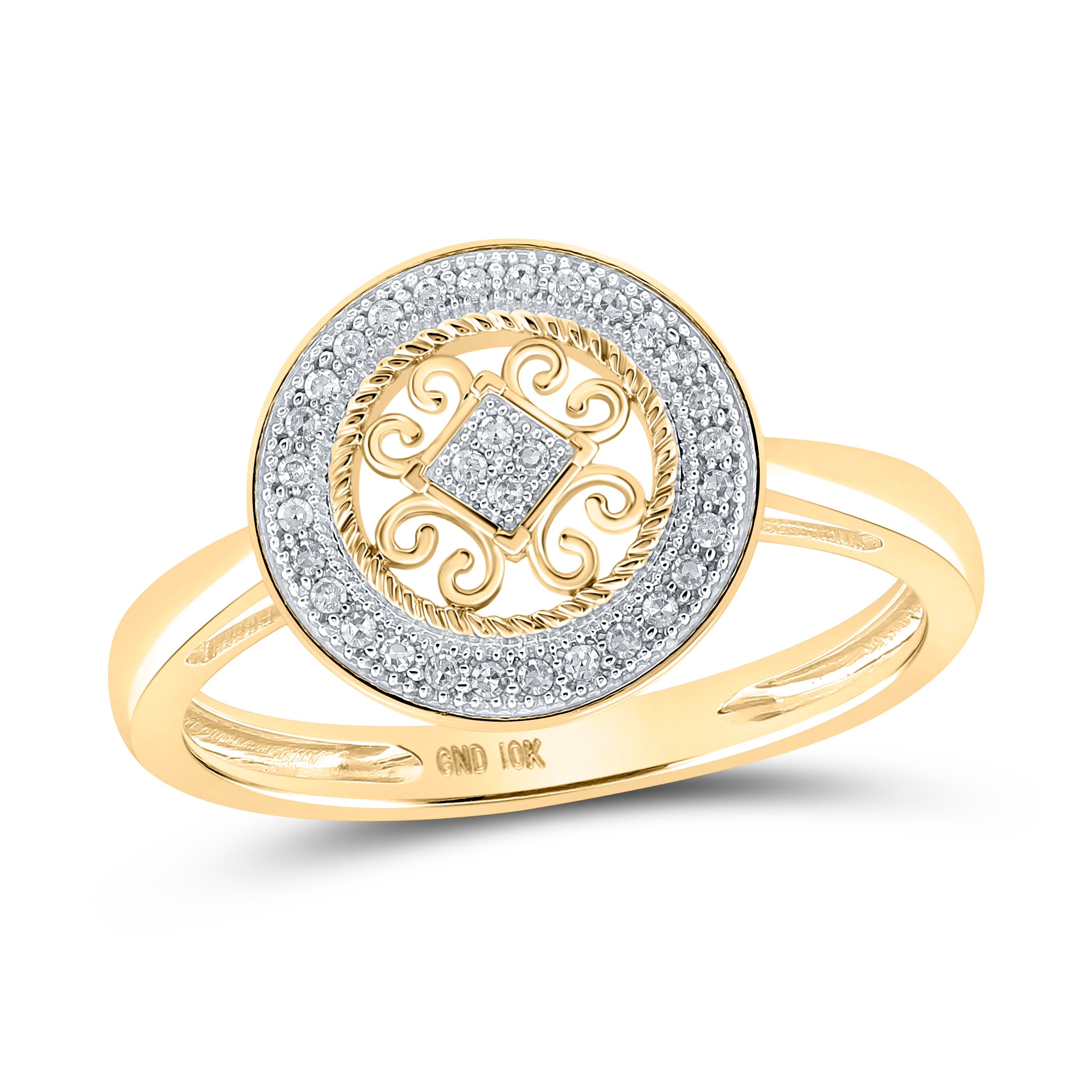 Gold Circle Ring 1/10 Cttw Round Natural Diamond Womens (2.3 grams)