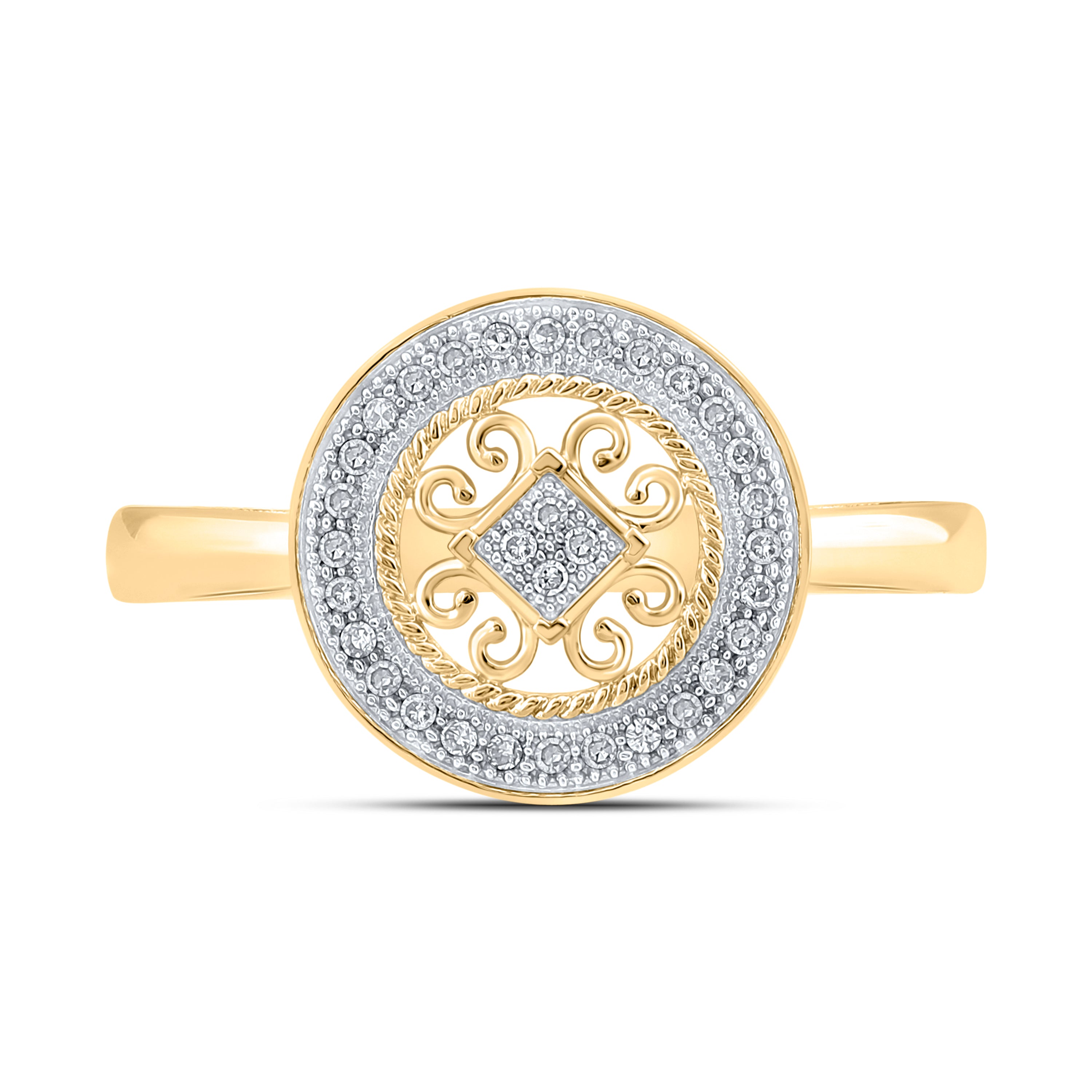 Gold Circle Ring 1/10 Cttw Round Natural Diamond Womens (2.3 grams)