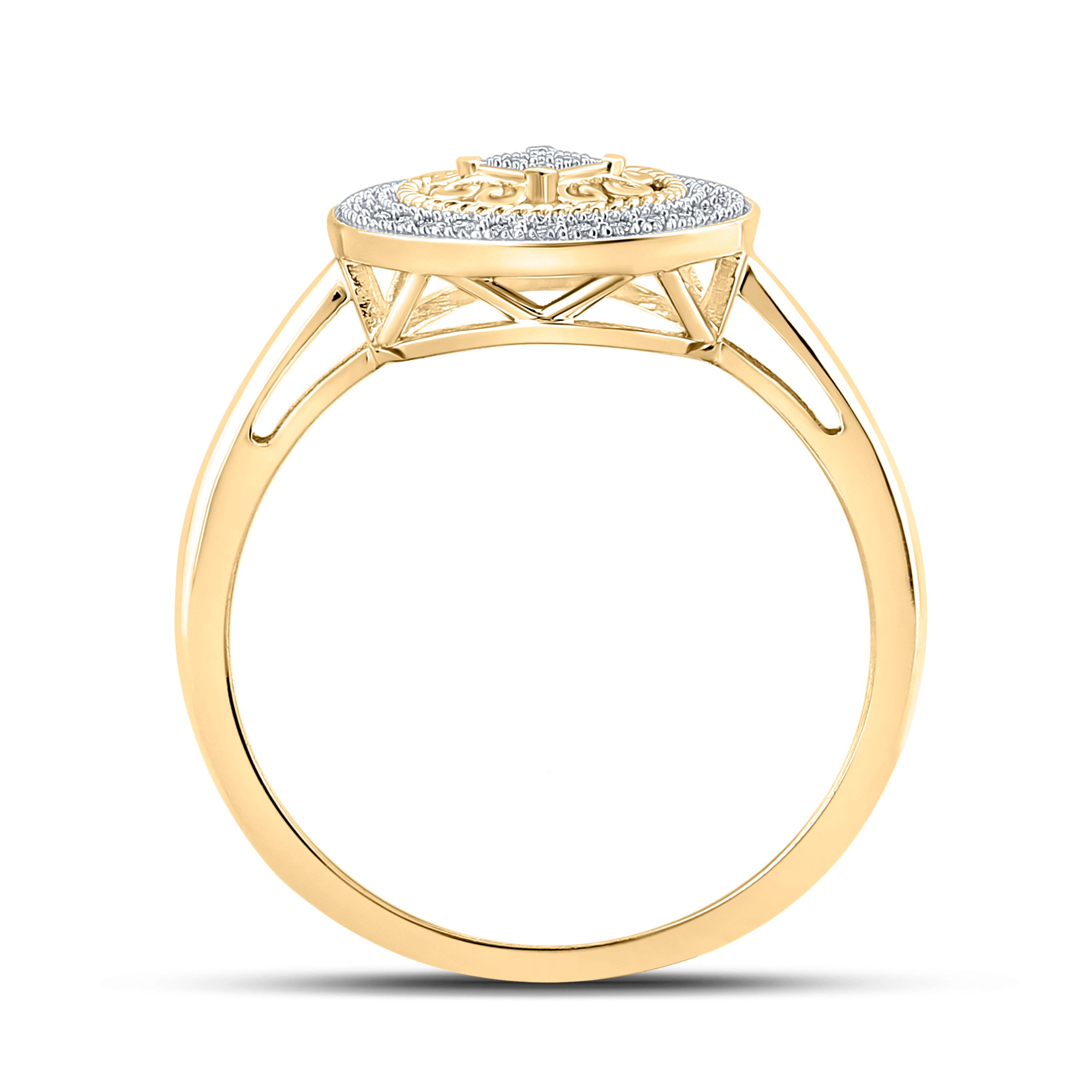 Gold Circle Ring 1/10 Cttw Round Natural Diamond Womens (2.3 grams)