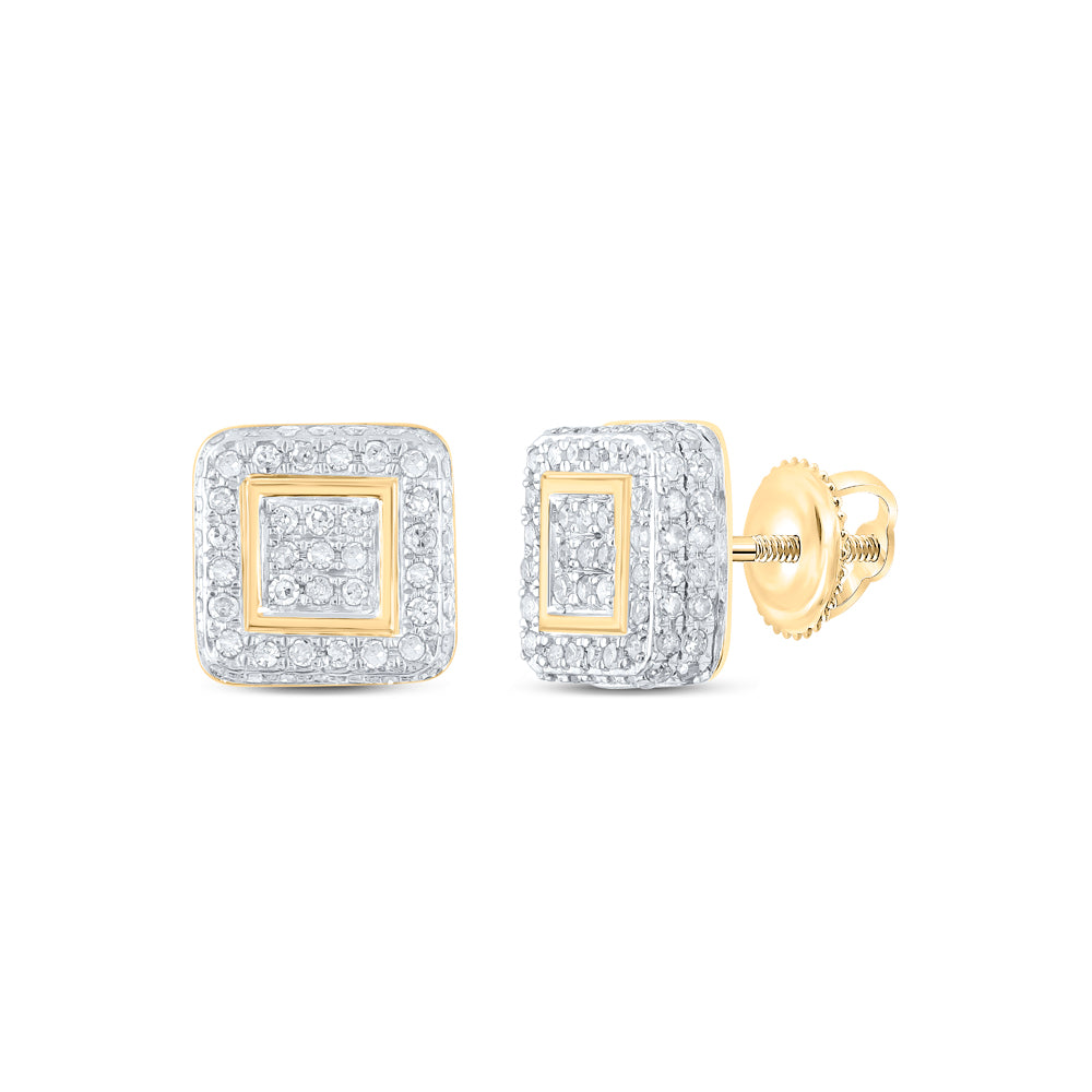 Gold Square Earrings 1/2 Cttw Round Natural Diamond Womens (1.35 grams)