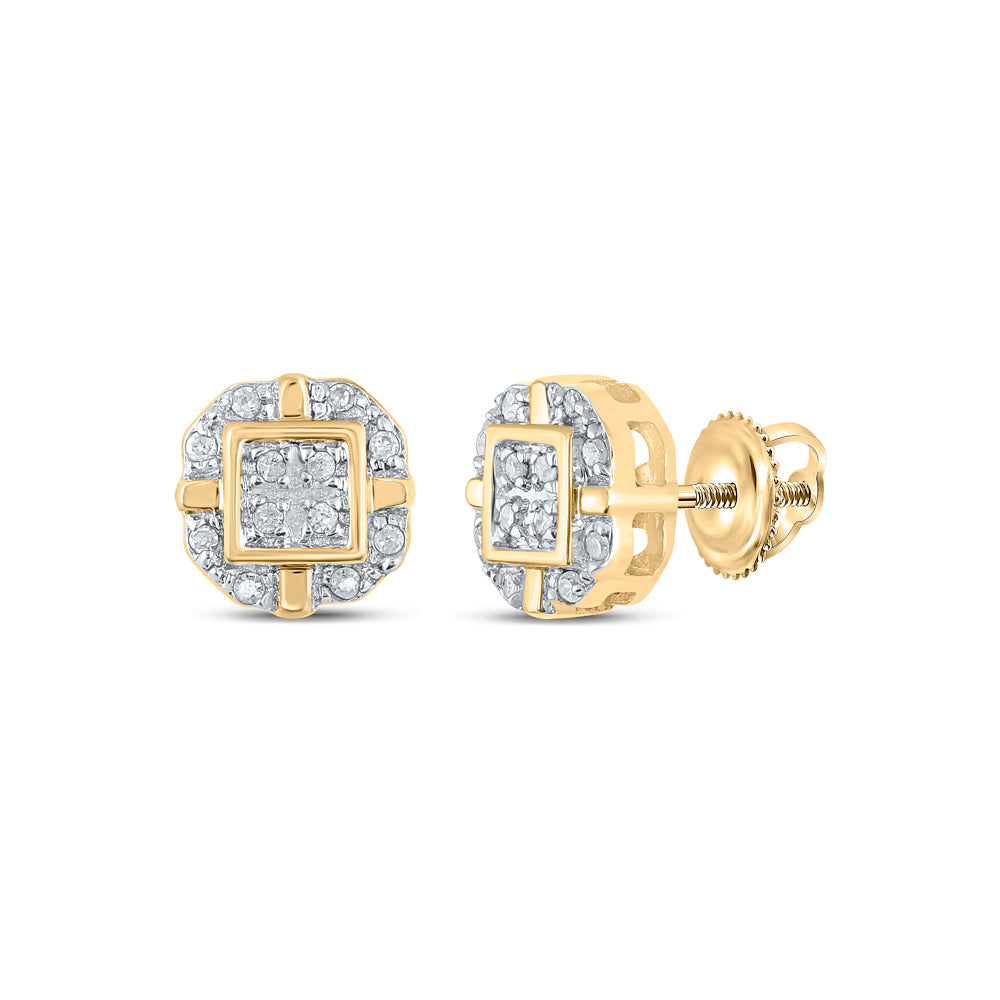 Gold Rounded Square Earrings 1/12 Cttw Round Natural Diamond Womens (1.1 grams)