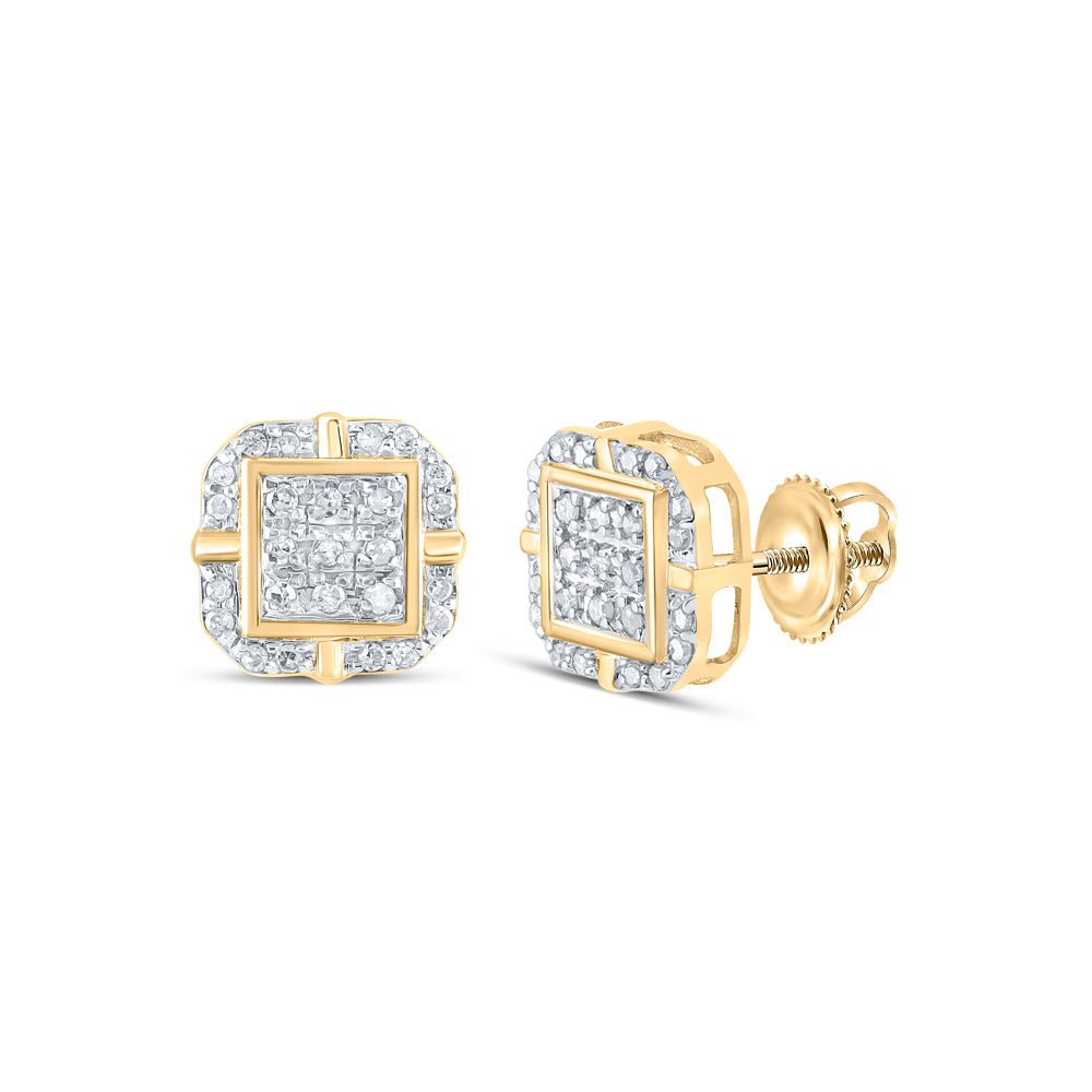 Gold Square Earrings 1/6 Cttw Round Natural Diamond Womens (1.34 grams)