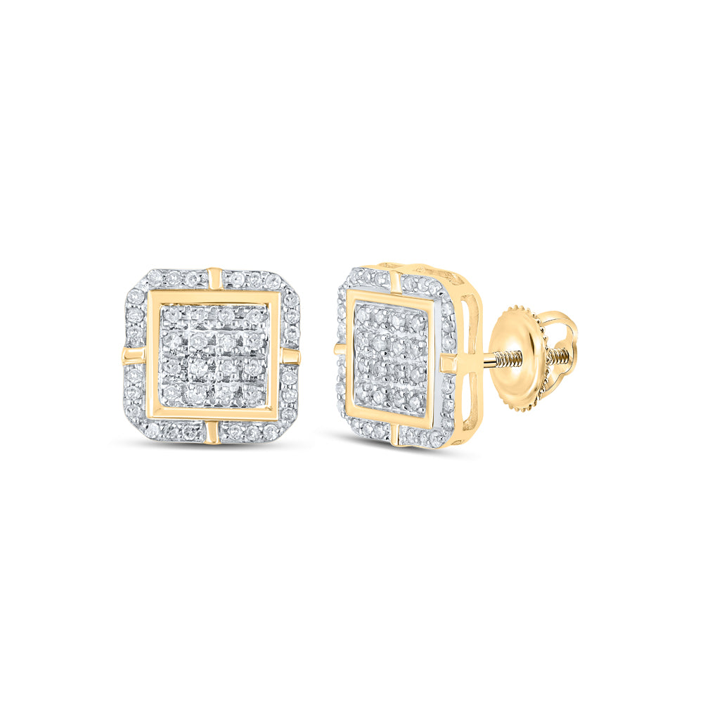 Gold Square Earrings 1/4 Cttw Round Natural Diamond Womens (1.78 grams)