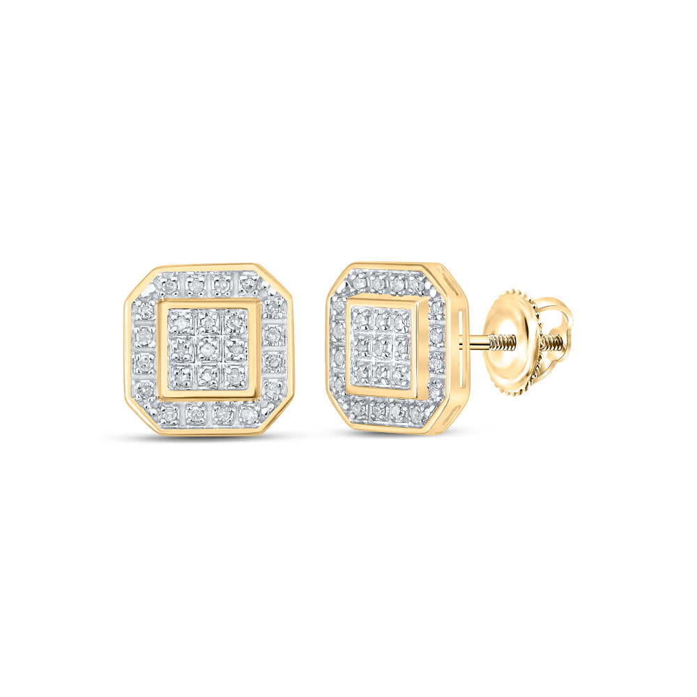 Gold Octagon Cluster Earrings 1/6 Cttw Round Natural Diamond Womens (1.72 grams)