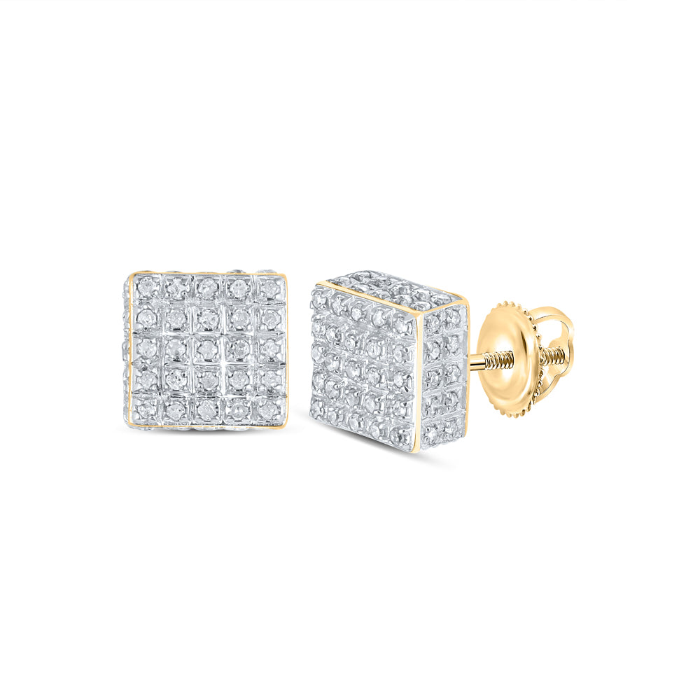 Gold Square Earrings 3/8 Cttw Round Natural Diamond Womens (2.4 grams)