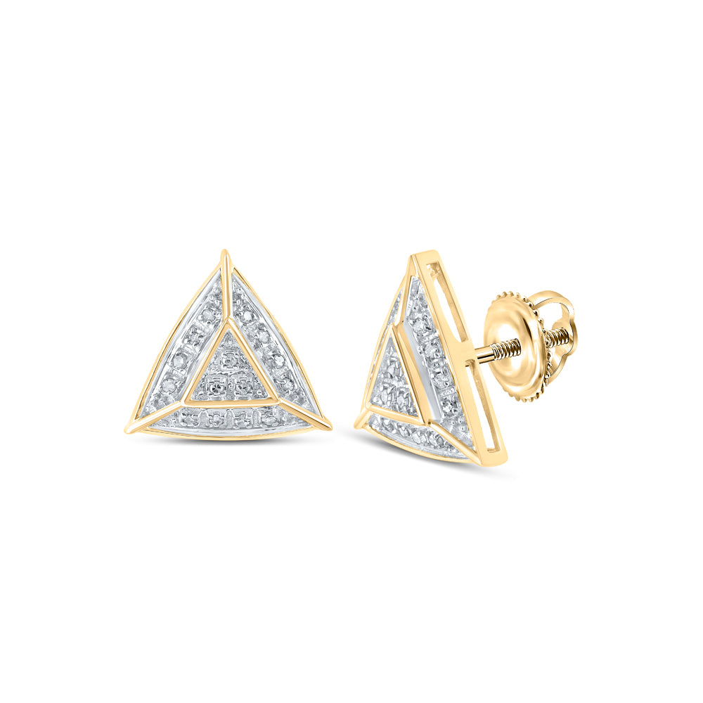 Gold Triangle Earrings 1/10 Cttw Round Natural Diamond Womens (1.56 grams)