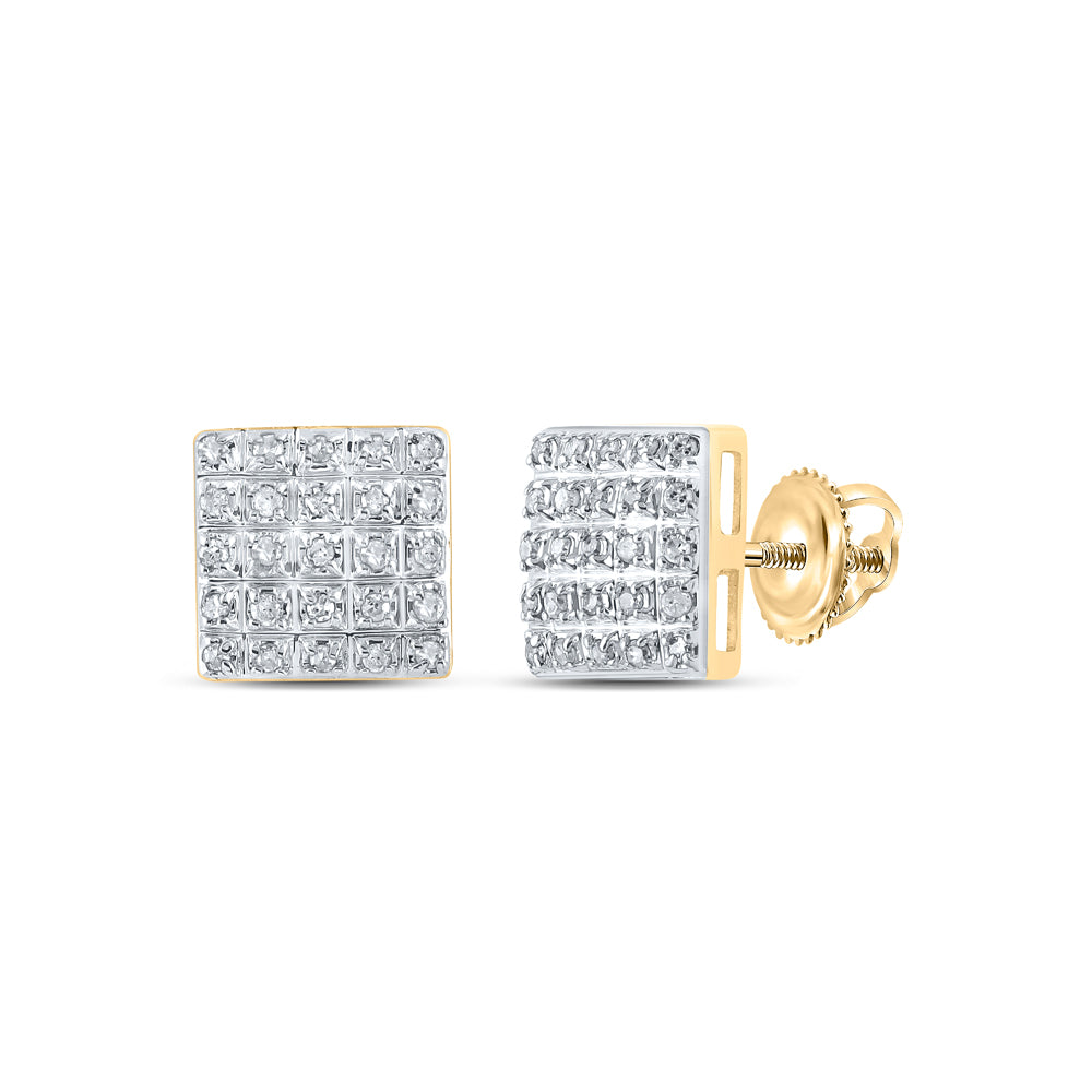 Gold Square Earrings 1/6 Cttw Round Natural Diamond Womens (1.09 grams)