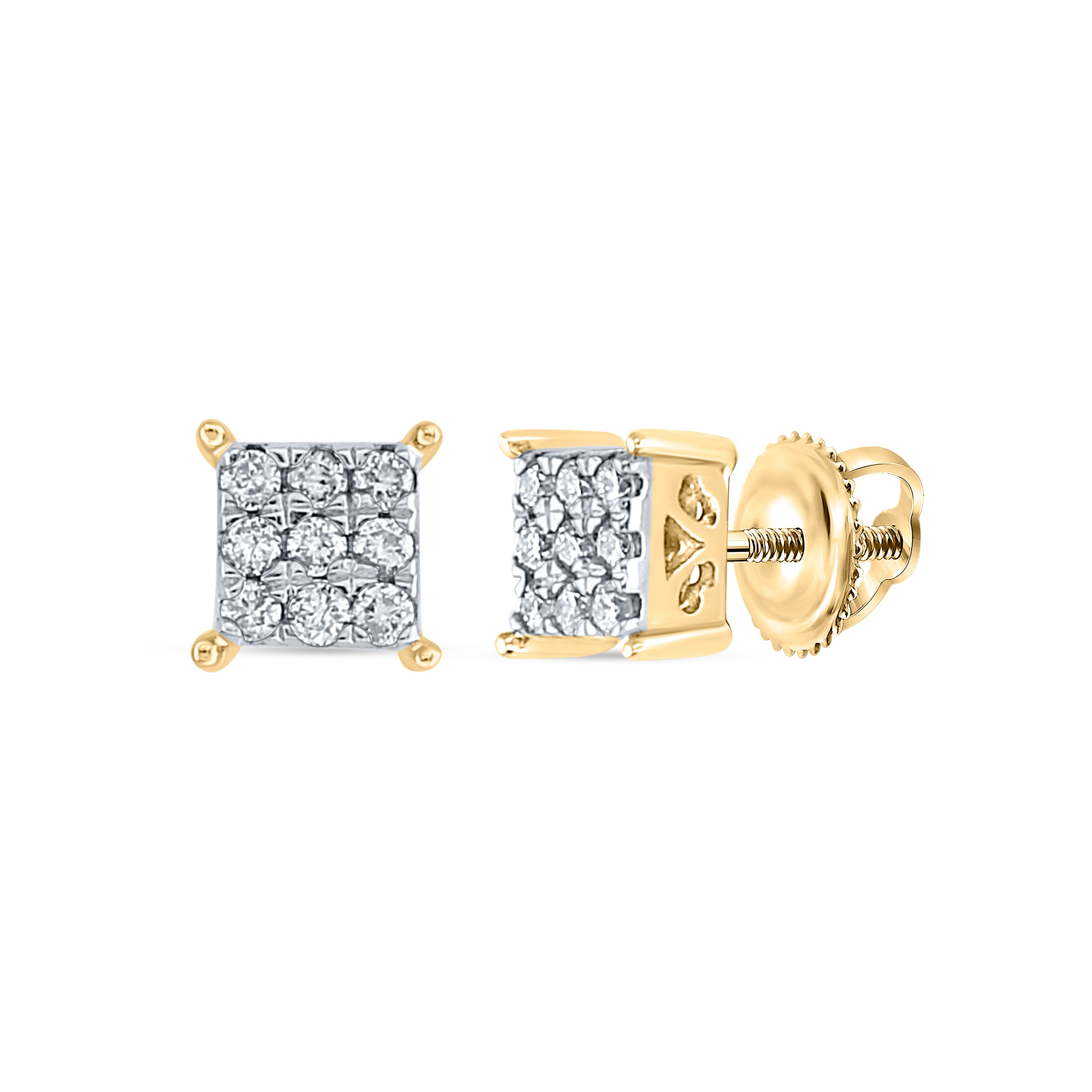 10Kt Yellow Gold 1/6Ct-Dia Nk Fashion Square Earring (0.96 grams)