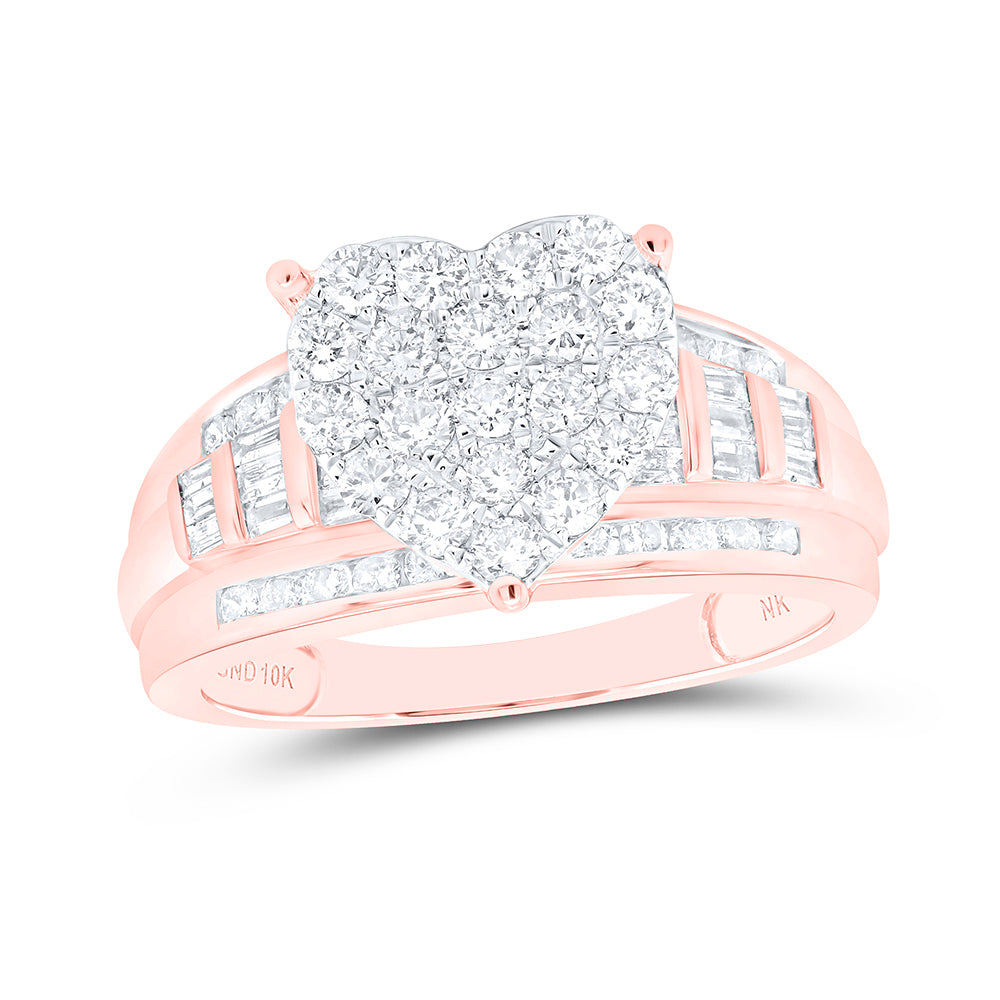 14Kt Rose Gold Round Diamond Heart Bridal Wedding Engagement Ring 1 Cttw (4.15 grams)