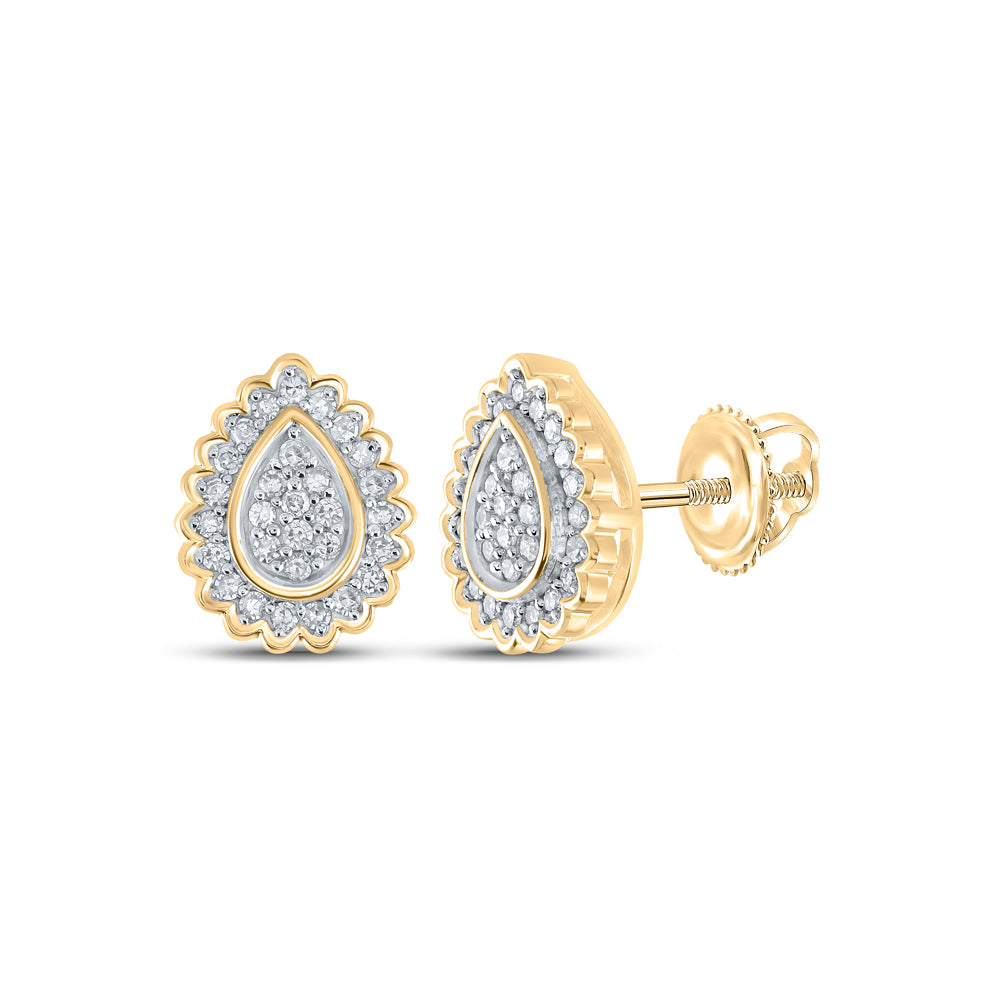 Gold Teardrop Earrings 1/4 Cttw Round Natural Diamond Womens (2 grams)