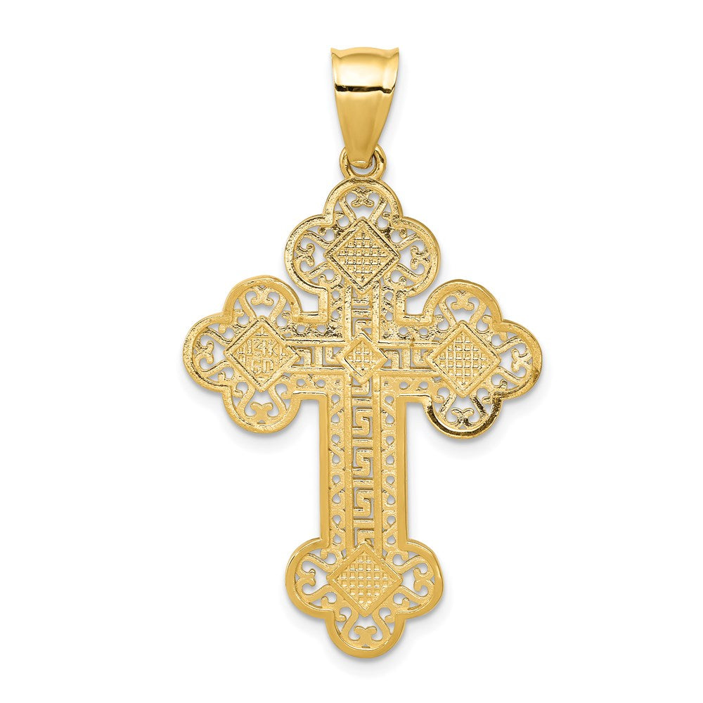 14k Yellow Gold 25 mm Budded Greek Key Cross Pendant (3.26 grams)