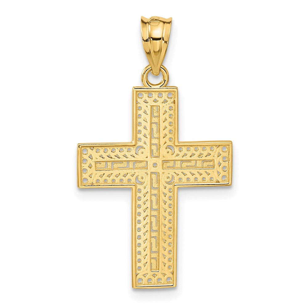14k Yellow Gold 18 mm Greek Filigree Cross Pendant (1.66 grams)