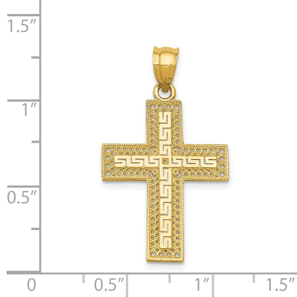 14k Yellow Gold 18 mm Greek Filigree Cross Pendant (1.66 grams)