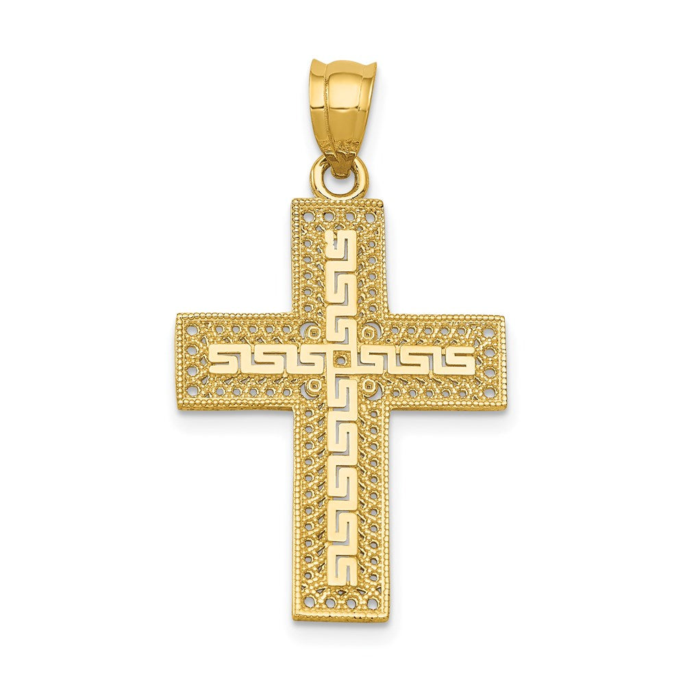 14k Yellow Gold 18 mm Greek Filigree Cross Pendant (1.66 grams)