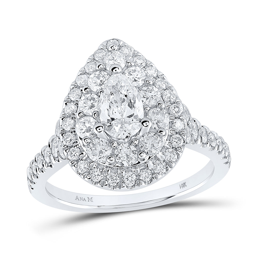 14Kt White Gold 1 3/4Ctw-Dia Ana M 1/2Ct-Cpear Engagement Double Halo Ring Cert (4.1 grams)