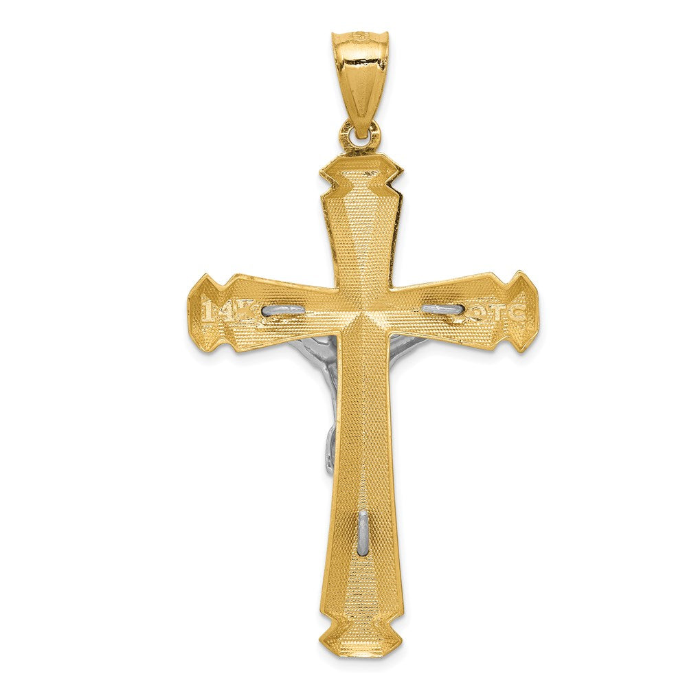 14k Two-tone 33 mm Satin Two-tone Jesus Crucifix Pendant (5.42 grams)