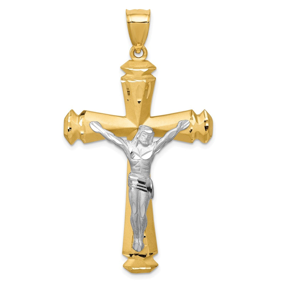 14k Two-tone 33 mm Satin Two-tone Jesus Crucifix Pendant (5.42 grams)