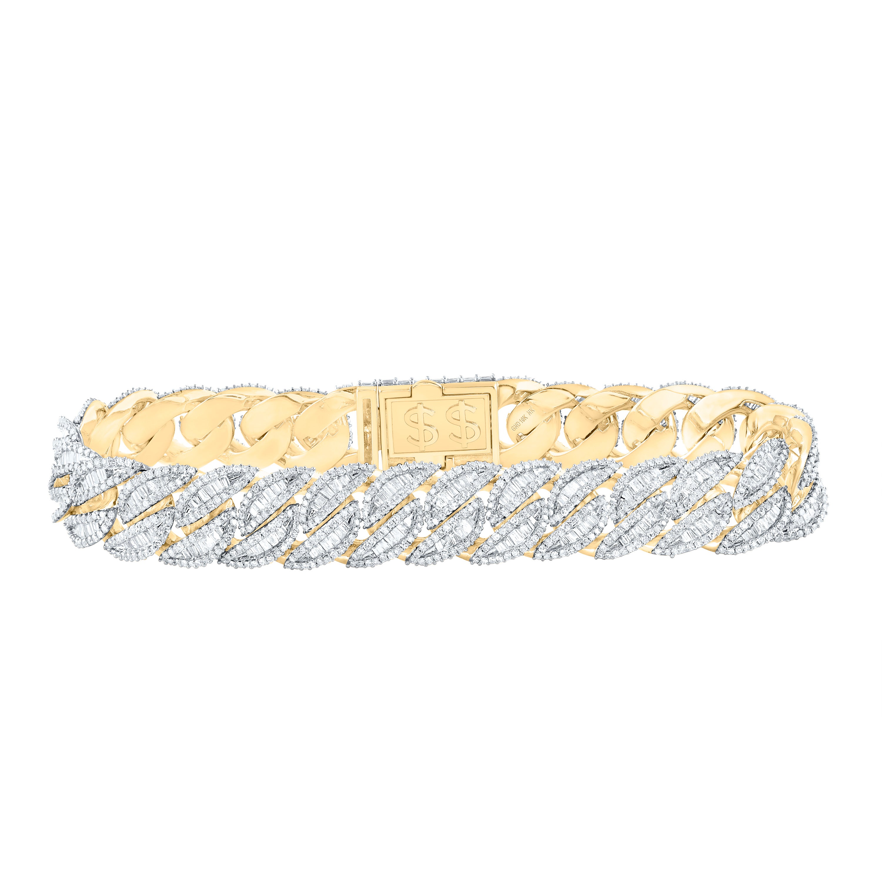 10Kt Yellow Gold 9 1/5Ctw-Dia Nk (13.30Mm) Cuban Mens Bracelet (8.50 Inch) (49.56 grams)