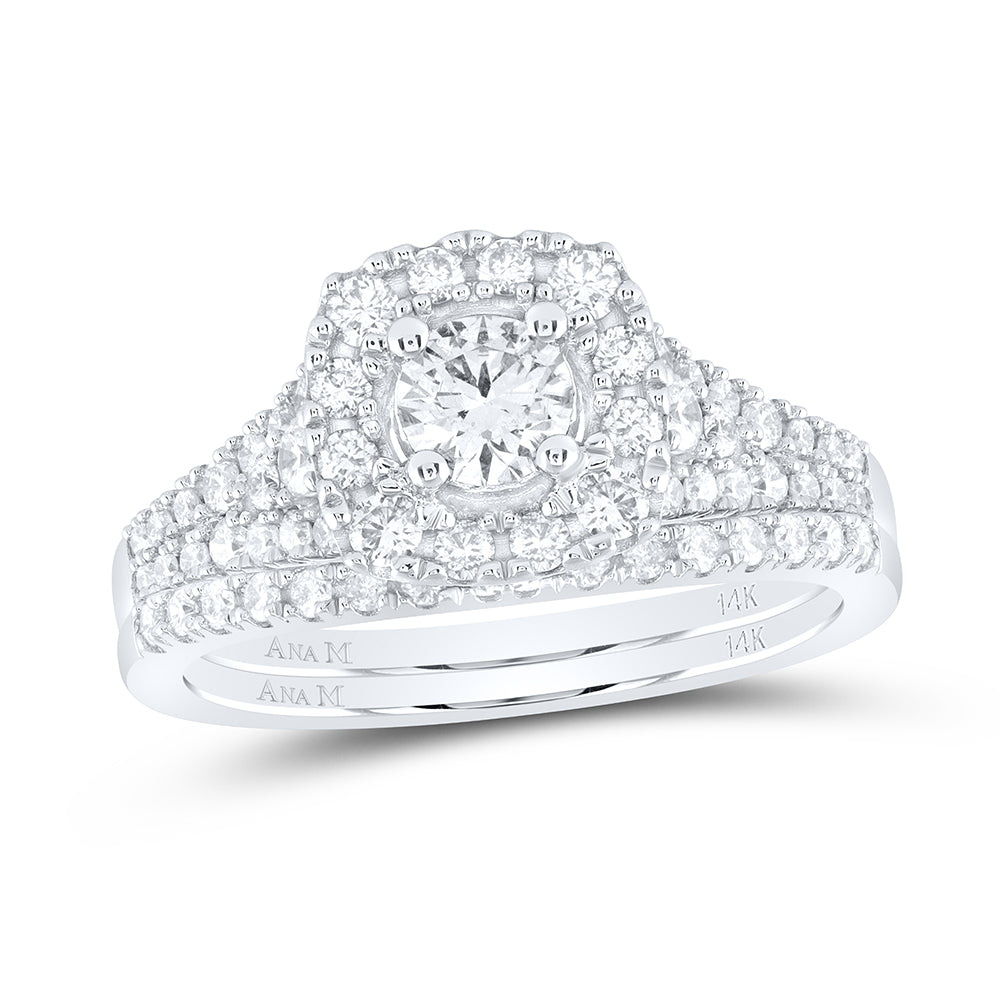 14Kt White Gold 1Ctw-Dia Ana M 1/3Ct-Crd Single Halo Bridal Set Ring (4.96 grams)