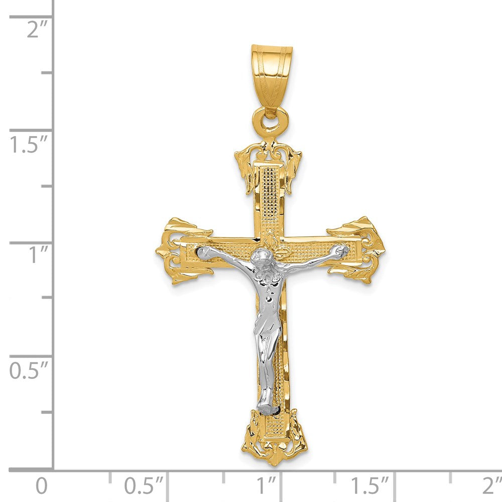 14k Two-tone 28 mm Diamond-cut Jesus Crucifix Pendant (3.16 grams)