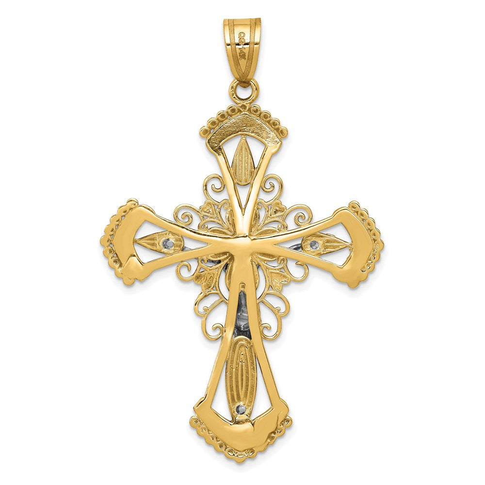 14k Two-tone 35 mm Diamond-cut Jesus Crucifix Pendant (3.8 grams)