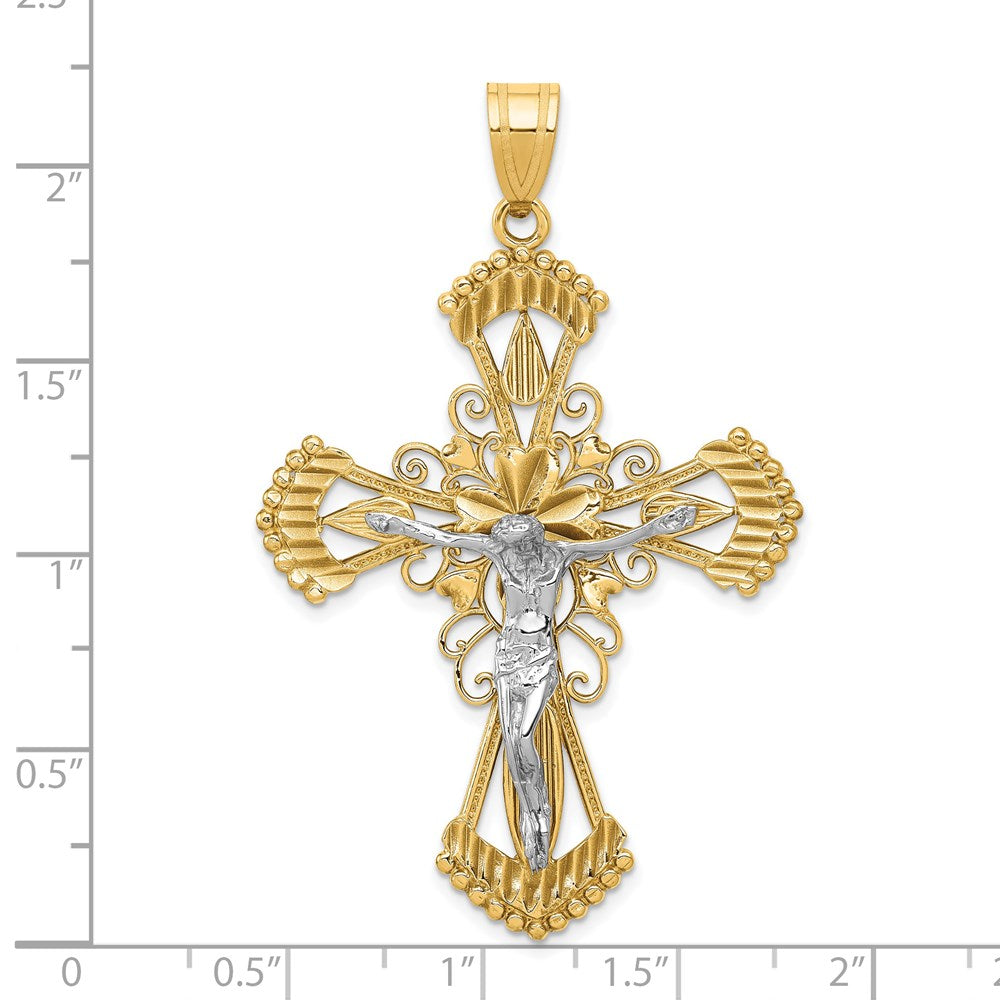 14k Two-tone 35 mm Diamond-cut Jesus Crucifix Pendant (3.8 grams)