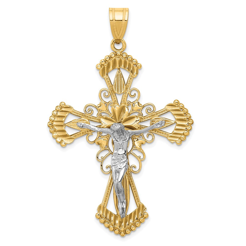 14k Two-tone 35 mm Diamond-cut Jesus Crucifix Pendant (3.8 grams)