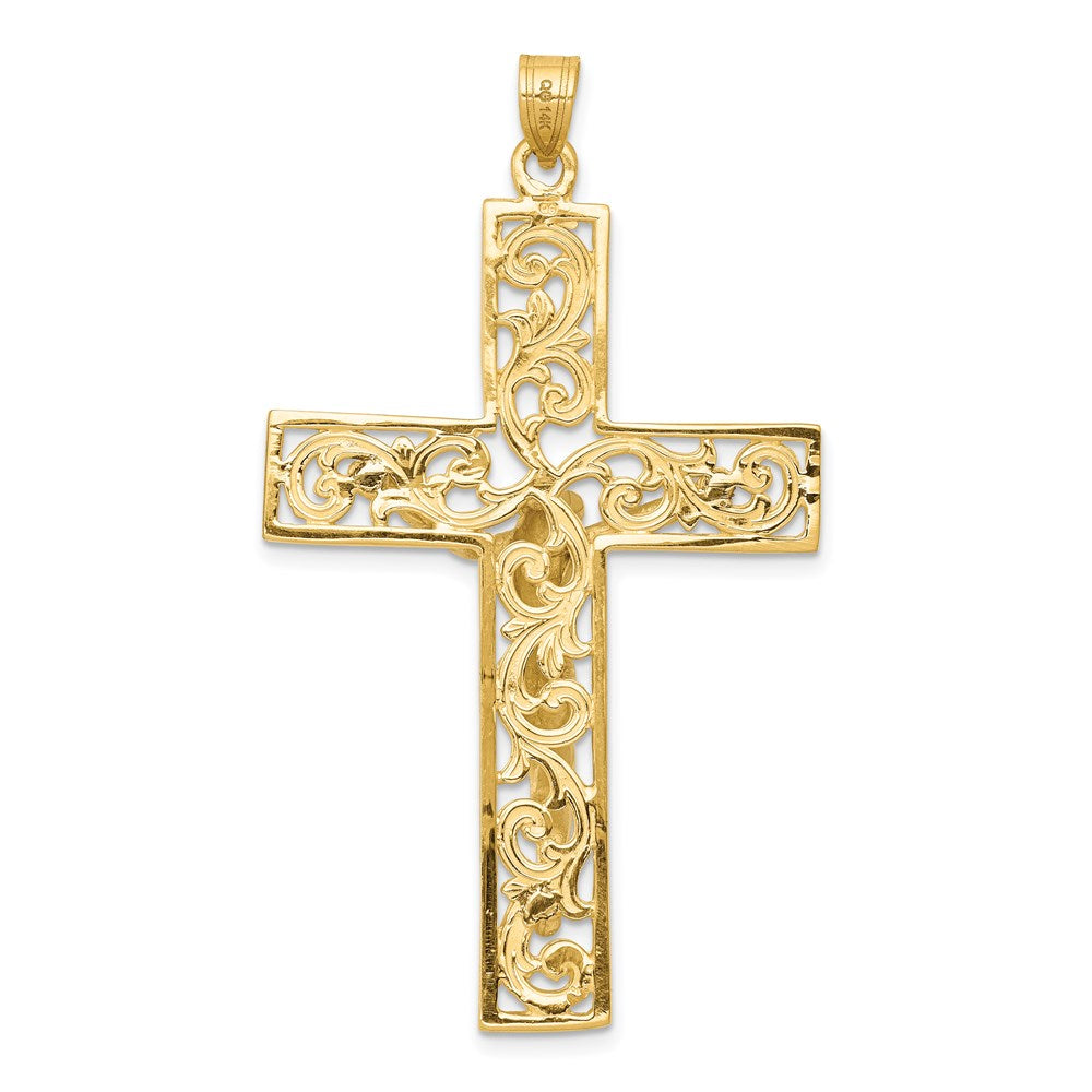 14k Two-tone 30 mm Diamond-cut Jesus Crucifix Pendant (4.08 grams)