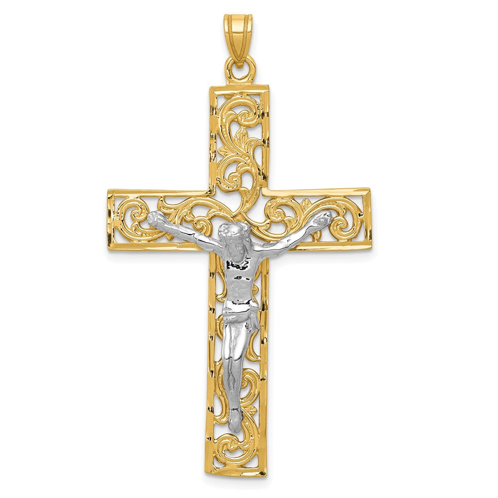 14k Two-tone 30 mm Diamond-cut Jesus Crucifix Pendant (4.08 grams)