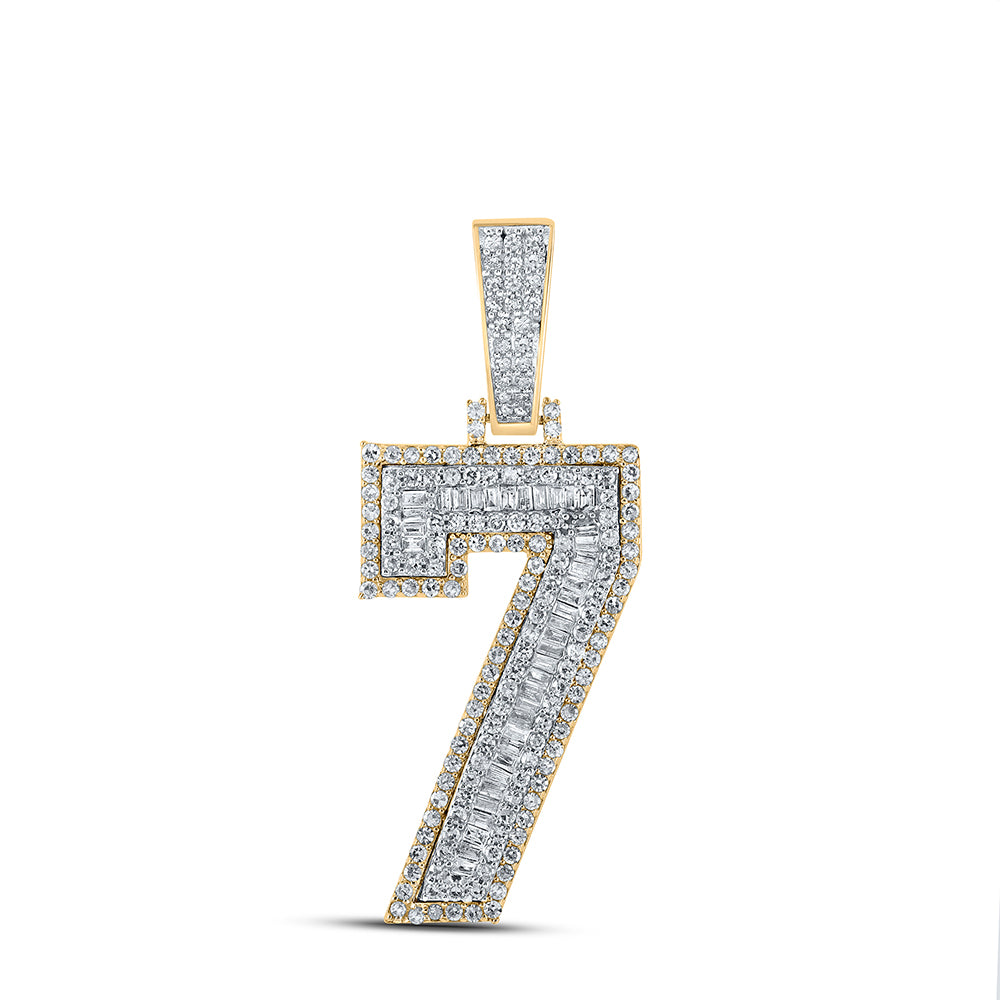 Gold Number 7 Charm Pendant 1-1/3 Cttw Baguette Natural Diamond Mens (6.44 grams)