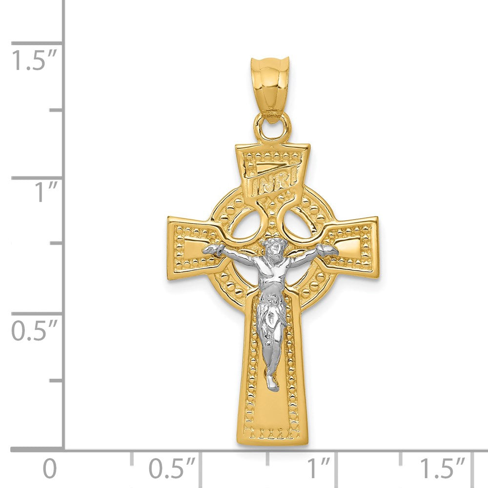14k Two-tone 21 mm INRI Celtic Jesus Crucifix Pendant (2.74 grams)