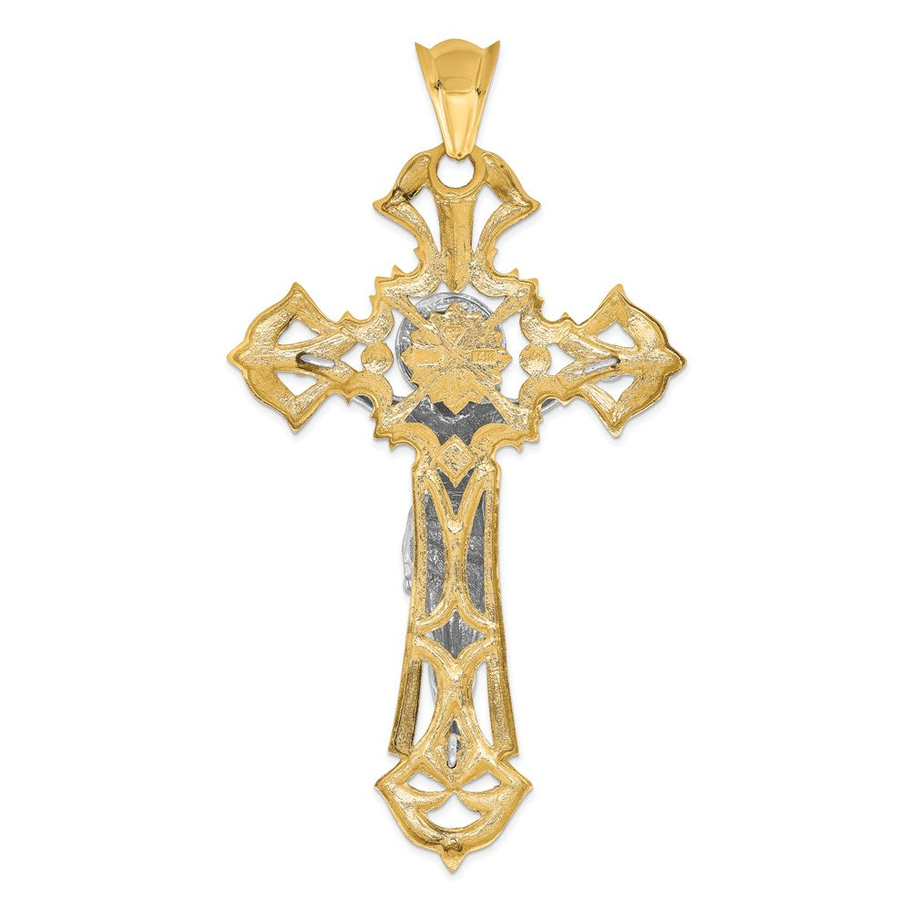 14k Two-tone 60 mm Polished with Red CZ Cubic Zirconias Jesus Crucifix Pendant (32.92 grams)