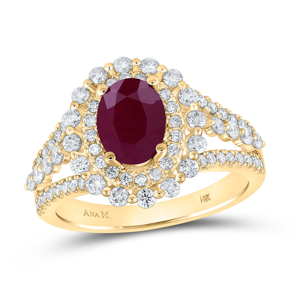 14Kt Yellow Gold 7/8Ctw-Dia Ana M 8X6 Mm Ruby-Oval Nat Gem Ring (4.75 grams)