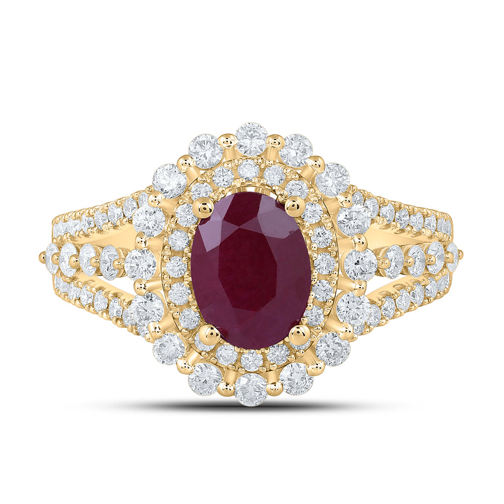 14Kt Yellow Gold 7/8Ctw-Dia Ana M 8X6 Mm Ruby-Oval Nat Gem Ring (4.75 grams)