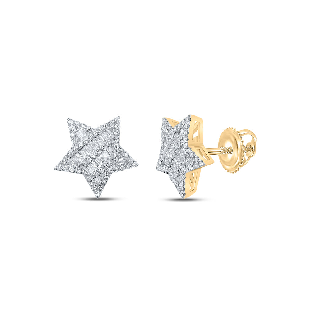 Gold Star Earrings 1/2 Cttw Baguette Natural Diamond Womens (1.95 grams)